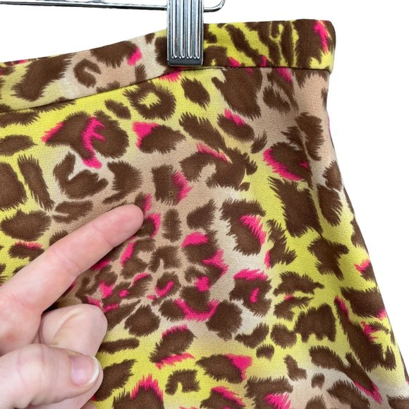 Audrey B Midi Skirt Womens Yellow Pink Cheetah Pleated Side Zip Lined Size 14 - Picture 5 of 11